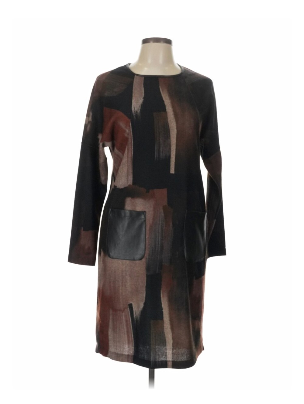 Joseph Ribkoff NWT Sample Color Abstract Knit Dress Faux Leather Pockets Sz 10